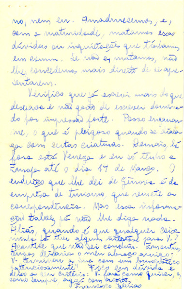 Francisco Iglésias a Otto Lara Resende, 19/2/1958 Francisco Iglésias a Otto Lara Resende, 19/2/1958