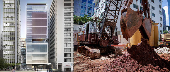 Render do projeto e início das obras (crédito da foto: Bruno Fernandes) Render do projeto e início das obras (crédito da foto: Bruno Fernandes)